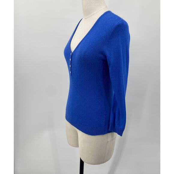 Lauren Ralph Lauren Sweater Top Silk Cashmere Button Up V Neck Blue Womens XS - Picture 5 of 8